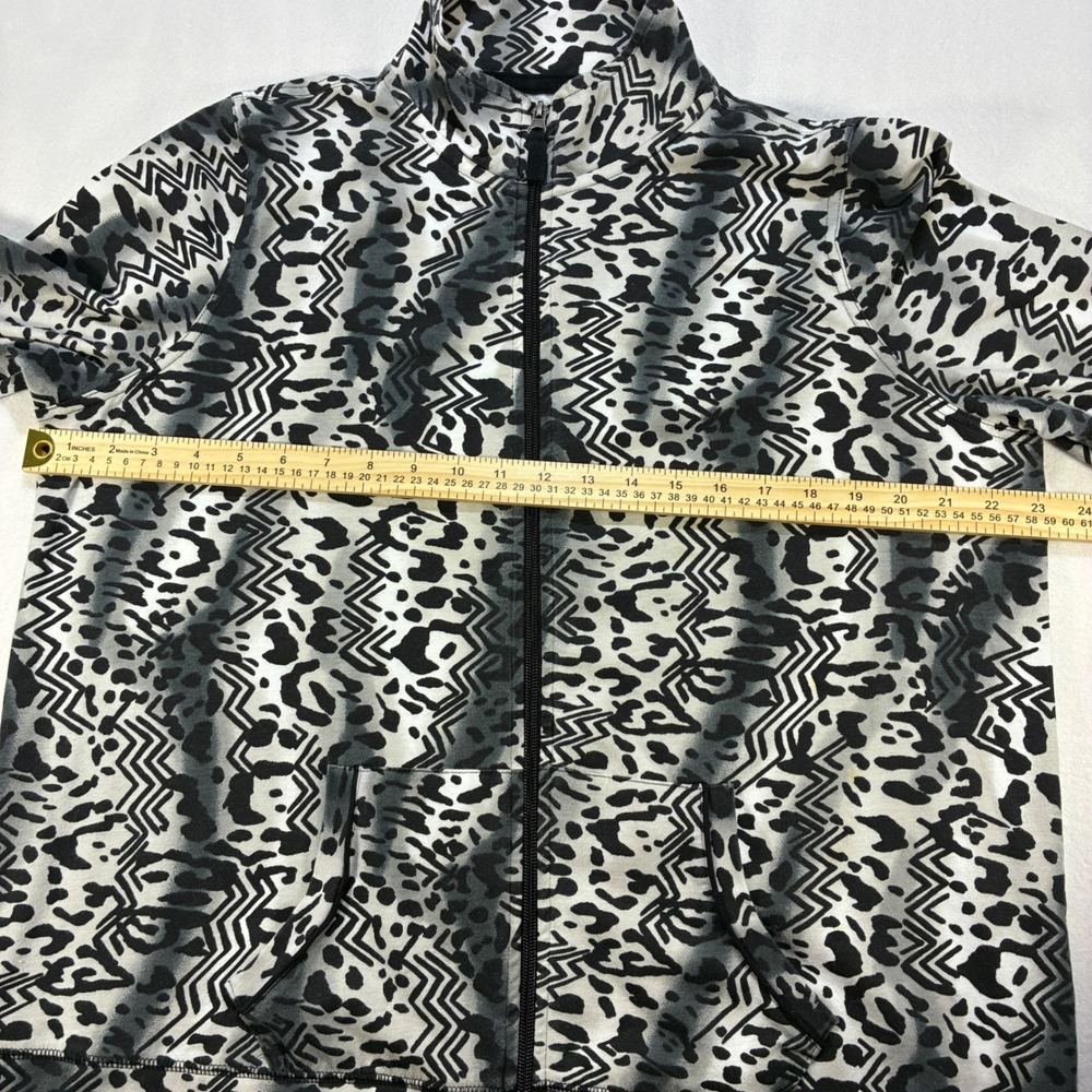 Kim Rogers Leopard Chevron Zip Up Track Jacket Womens Large Gray Black White - Picture 8 of 10